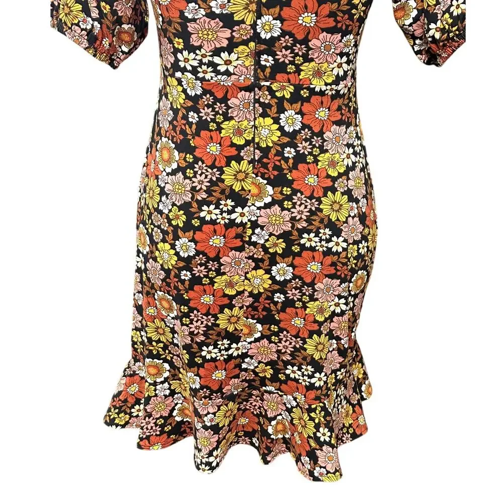 Rare Editions Floral Dress Short Sleeve Ruffle Hem Back Zip Multi Girls 14 NWOT